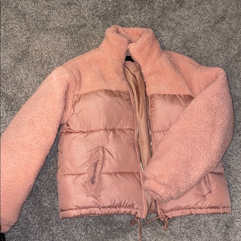 Pink puffer coat
